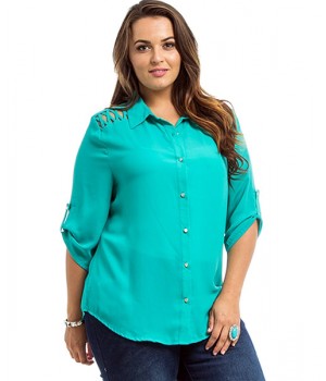 Green Lace Collar Pocket Shirt